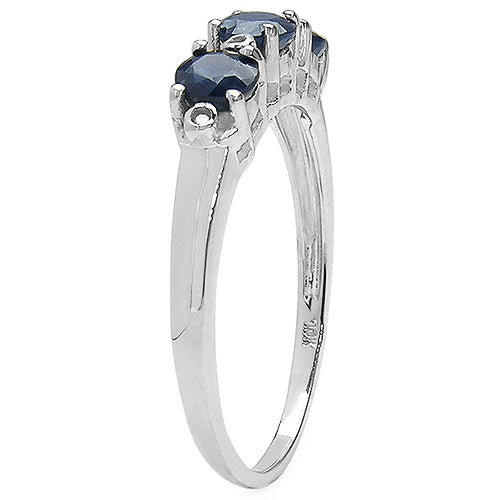 1.01 Carat Blue Sapphire & White Diamond 10K White Gold Ring