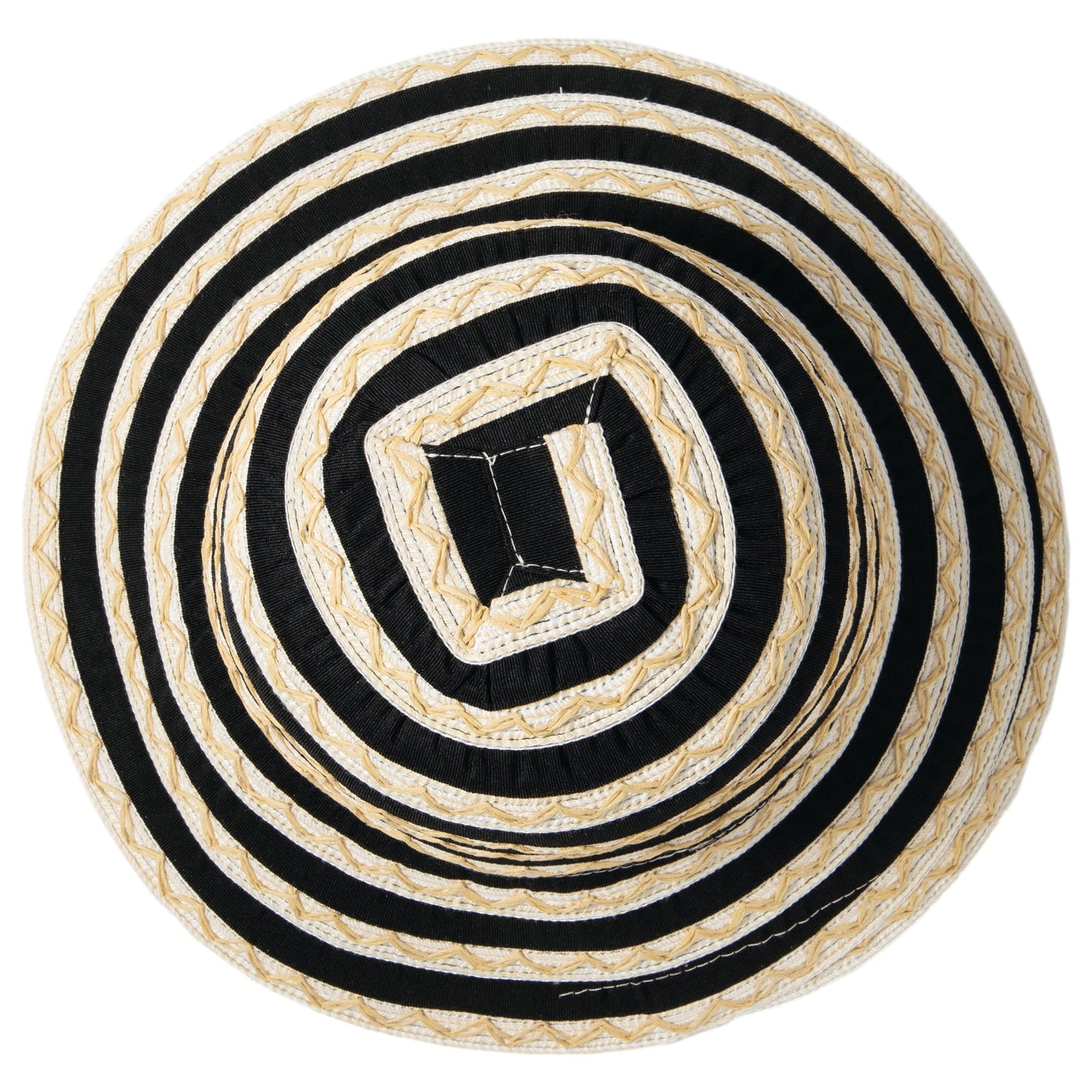 Women's Ribbon Sun Hat With Mixed Zig Zag Straw