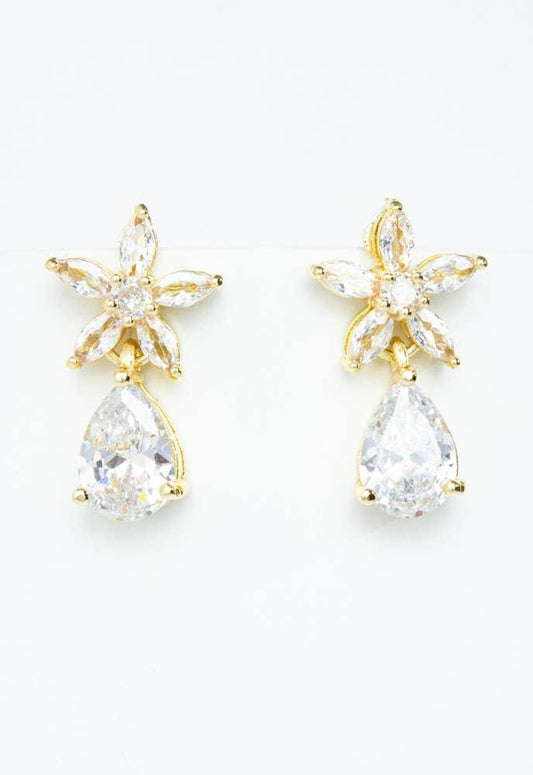 Radiant Bloom Gold and Zircon Drop Earrings