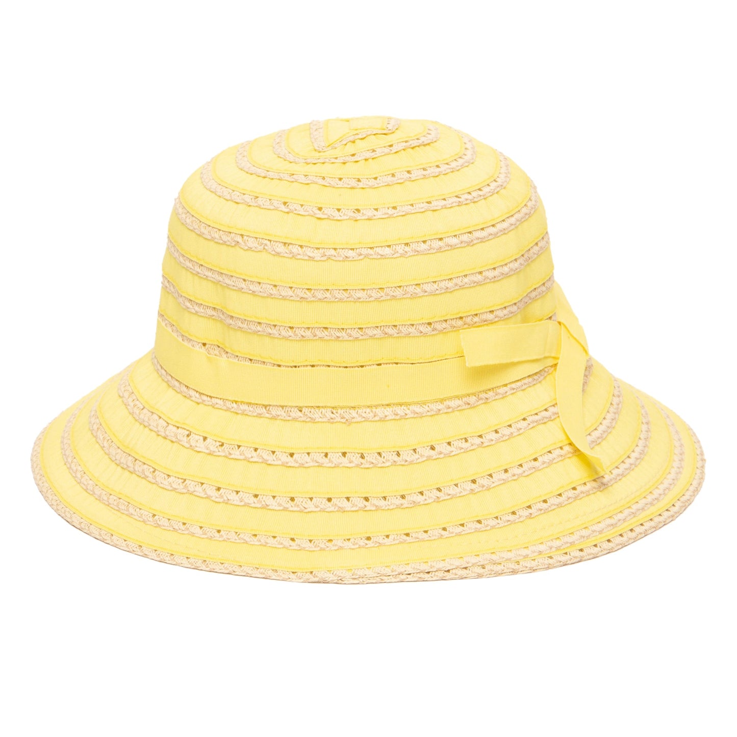 Kids Ribbon And Paper Straw Bucket Hat With Ribbon Bow Detail