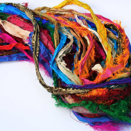 Recycled Sari Silk Multicolored Ribbon Yarn "Tibet Jewels"