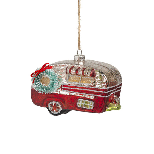 Red Canned Ham Vintage Camper Glass Ornament