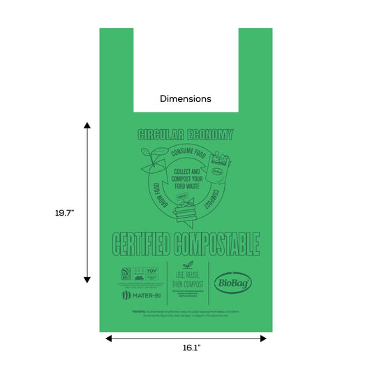 BioBag Compostable Shopping Bags with Handles 16.1x19.7in (QTY 500), SKU RegSHOP