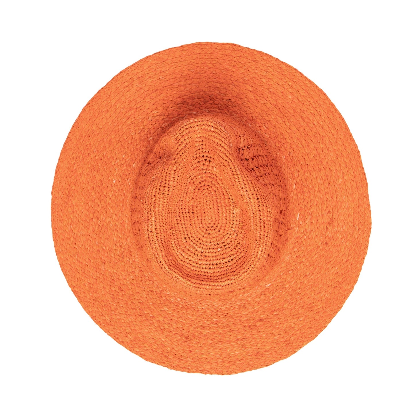 Women's Mixed Raffia Fedora w/ Hand Crochet Crown & Raffia Braid Brim - Rust
