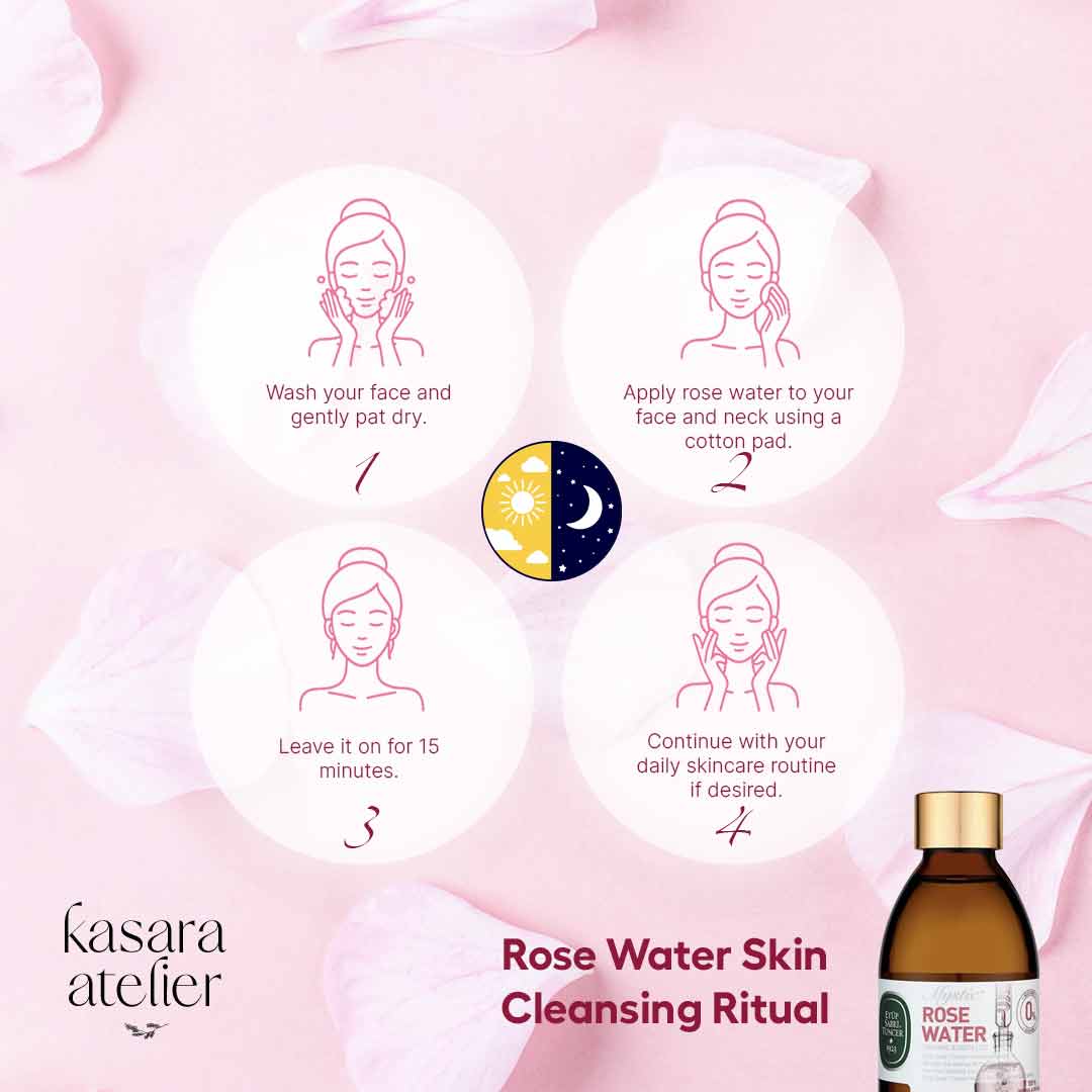 Rose Water Essence, Pure Distilled, Natural Toner for Face & Skin Hydration