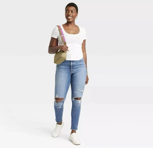 Universal Thread High-Rise Skinny Jeans Medium Wash/Distressed Stretch (Plus Size)