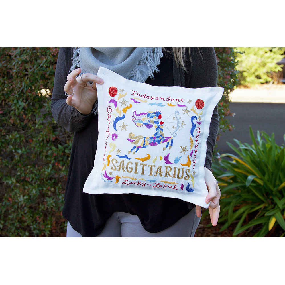Sagittarius Astrology Hand-Embroidered Pillow by Cat Studio