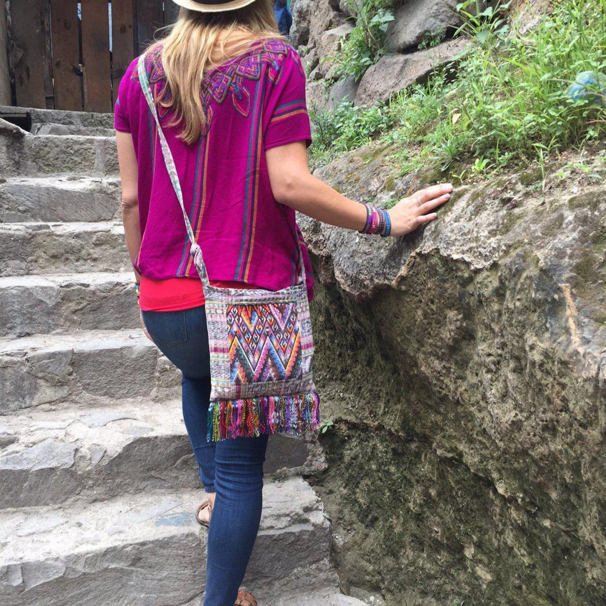 Samara Up-cycled Huipil Corte One-of-a-Kind Adjustable Crossbody Bag - Guatemala