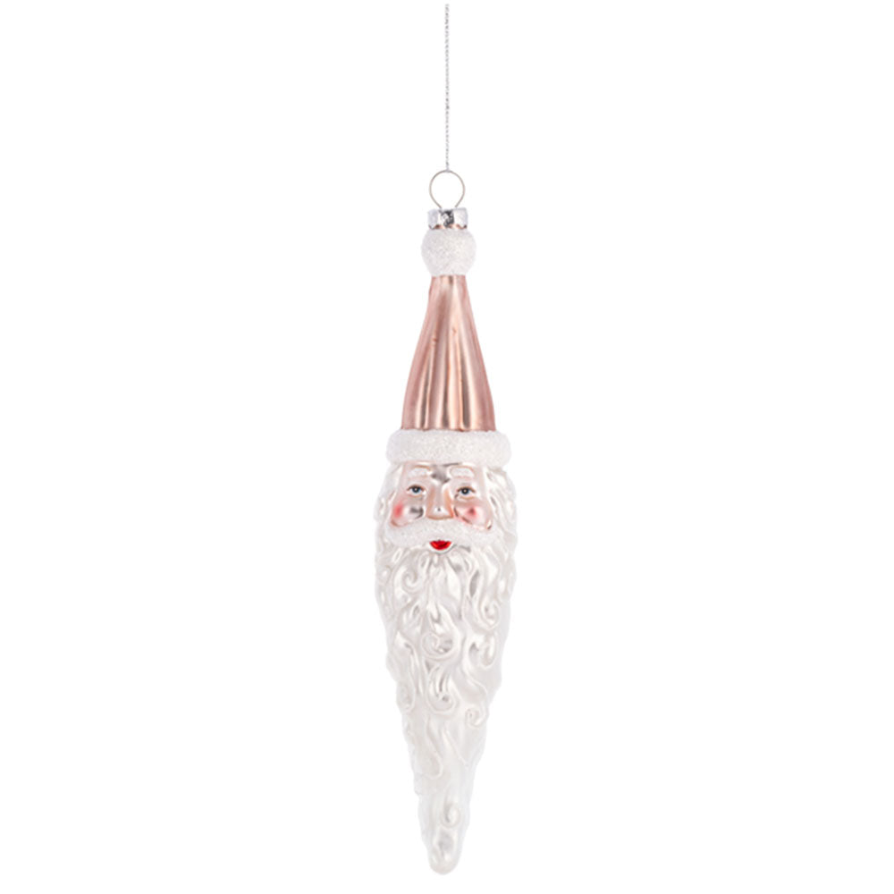 Santa Icicle Blown Glass Ornament PINK