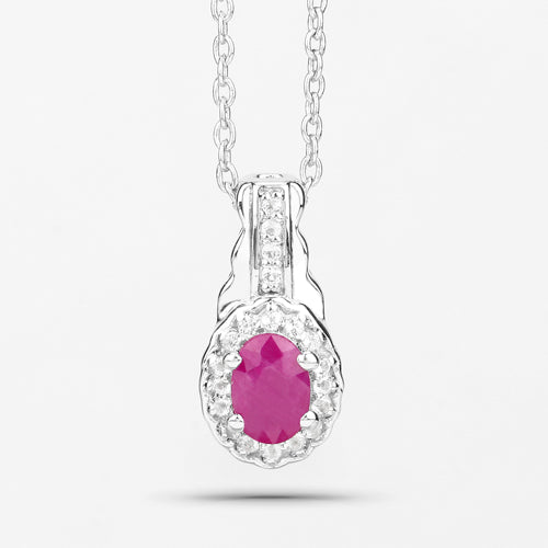 2.46 Carat Genuine Ruby and White Topaz .925 Sterling Silver 3 Piece Jewelry Set (Ring, Earrings, and Pendant w/ Chain)