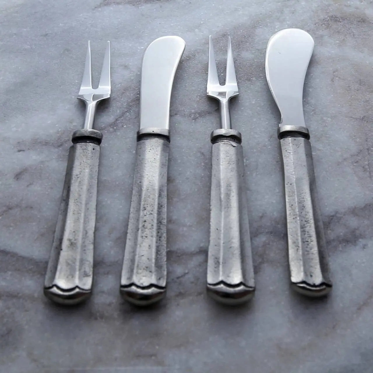 Silver Antique Maharaja Cheese Spreader & Fork 4 Pc. Set