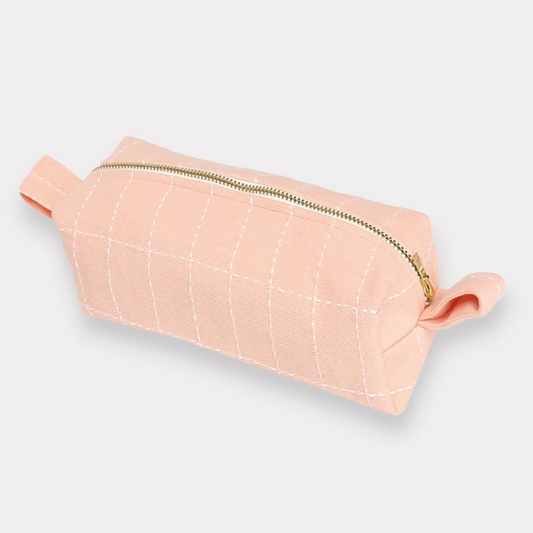 Small Toiletry Bag | Blush Pink Grid Stitch