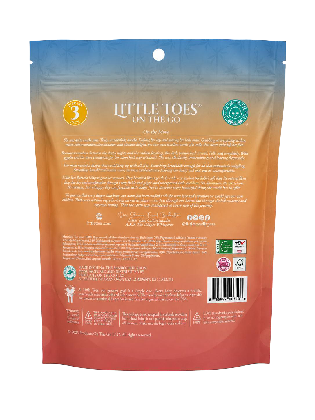 Little Toes On The Go Bamboo Diapers 3-Pack