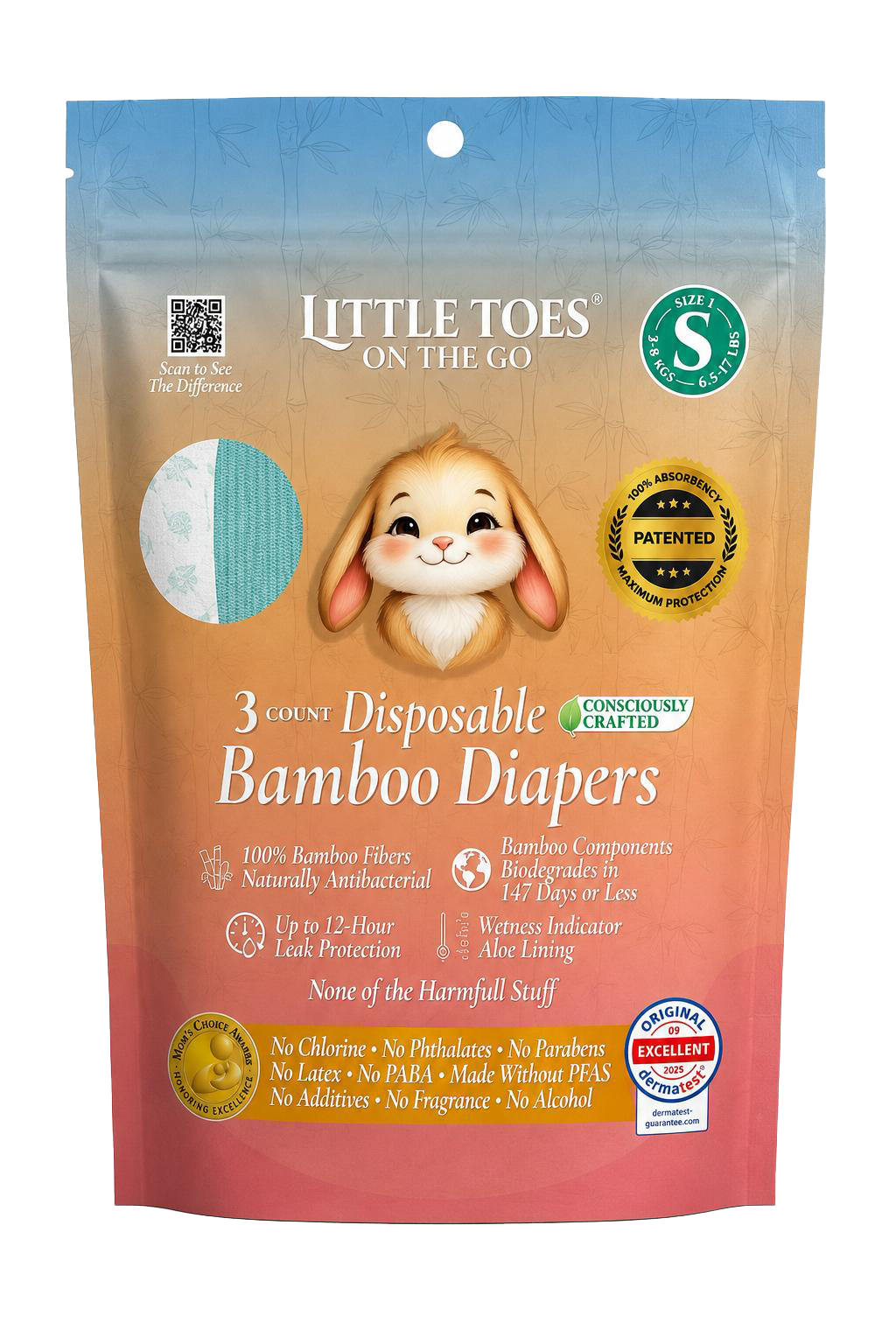 Little Toes On The Go Bamboo Diapers 3-Pack