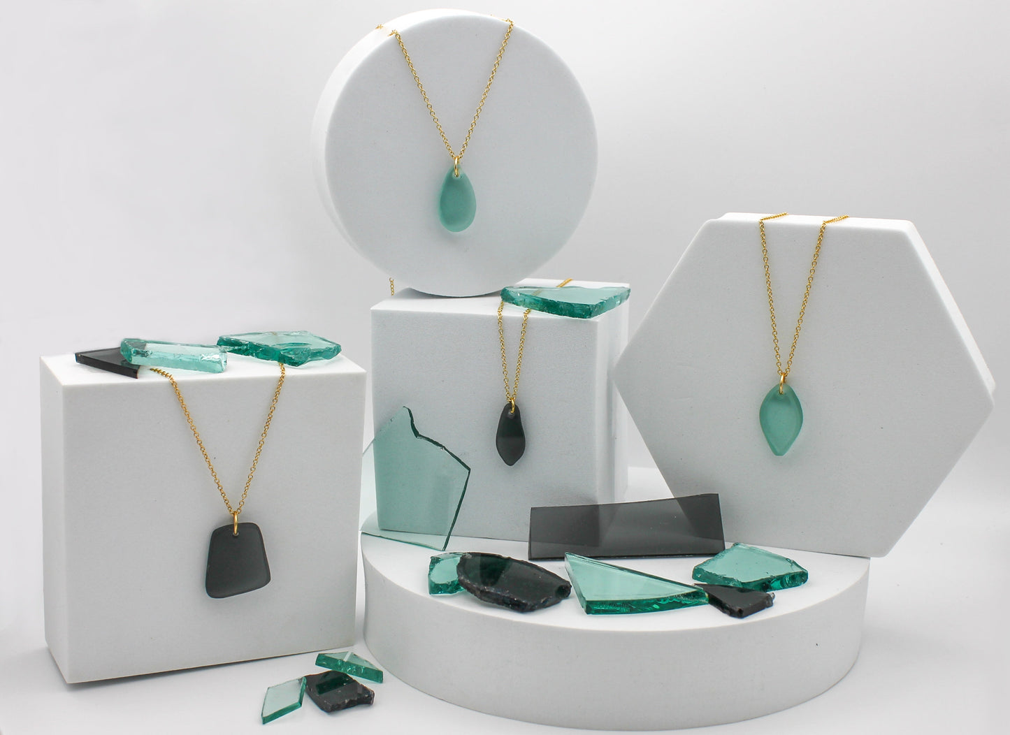 Visions Black Glass Necklace | Repurposed Automotive Windshield Glass | Adjustable Gold Plated Chain