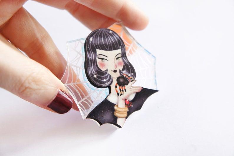 Spider Woman with Web Brooch by Laliblue