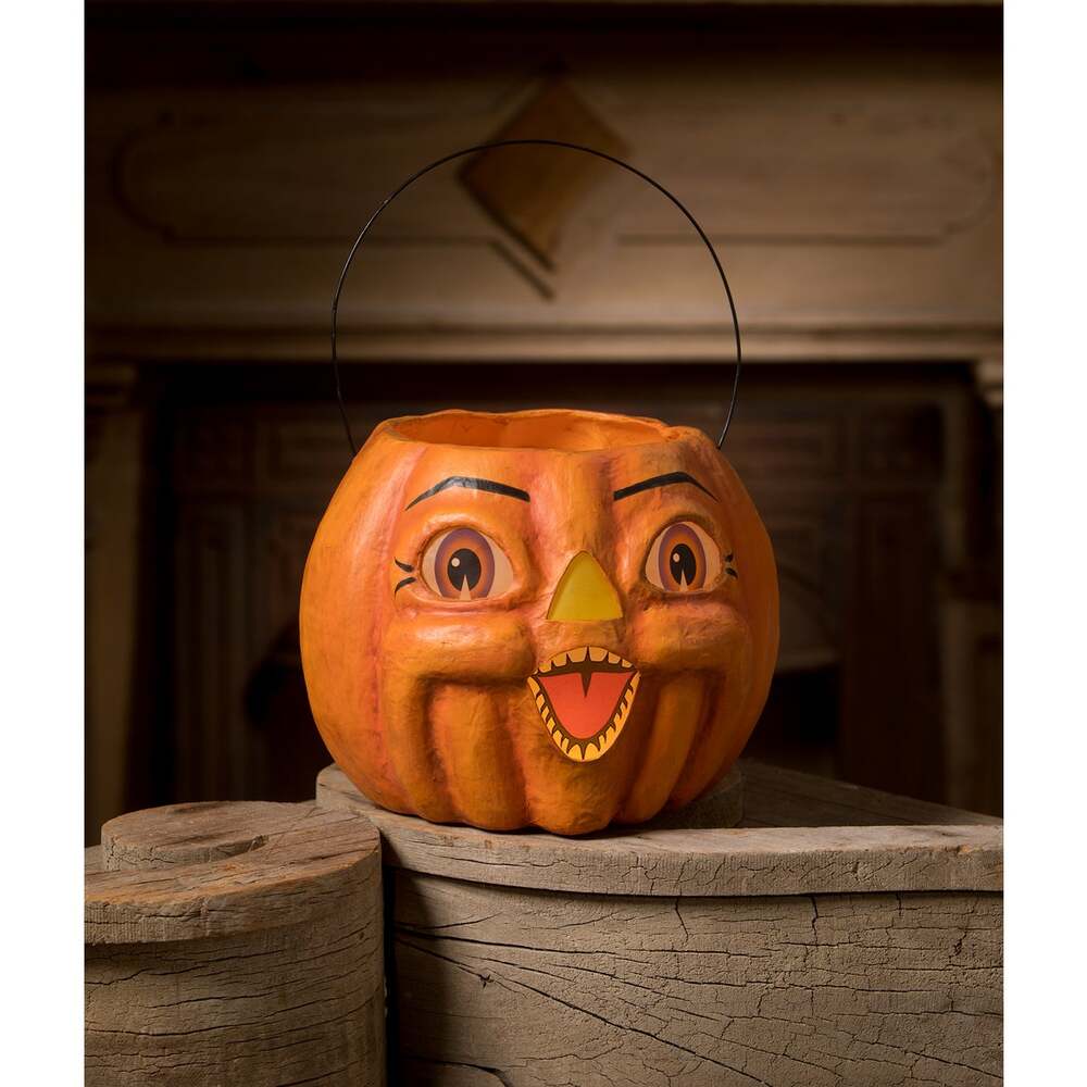 Spunky Pumpkin Bucket Paper Mache by Bethany Lowe Designs - Osadia Concept Store