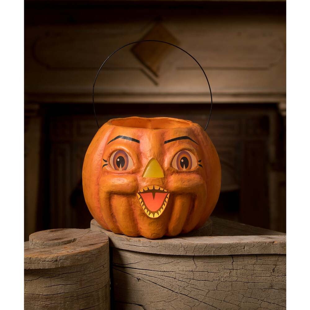 Spunky Pumpkin Bucket Paper Mache by Bethany Lowe Designs - Osadia Concept Store