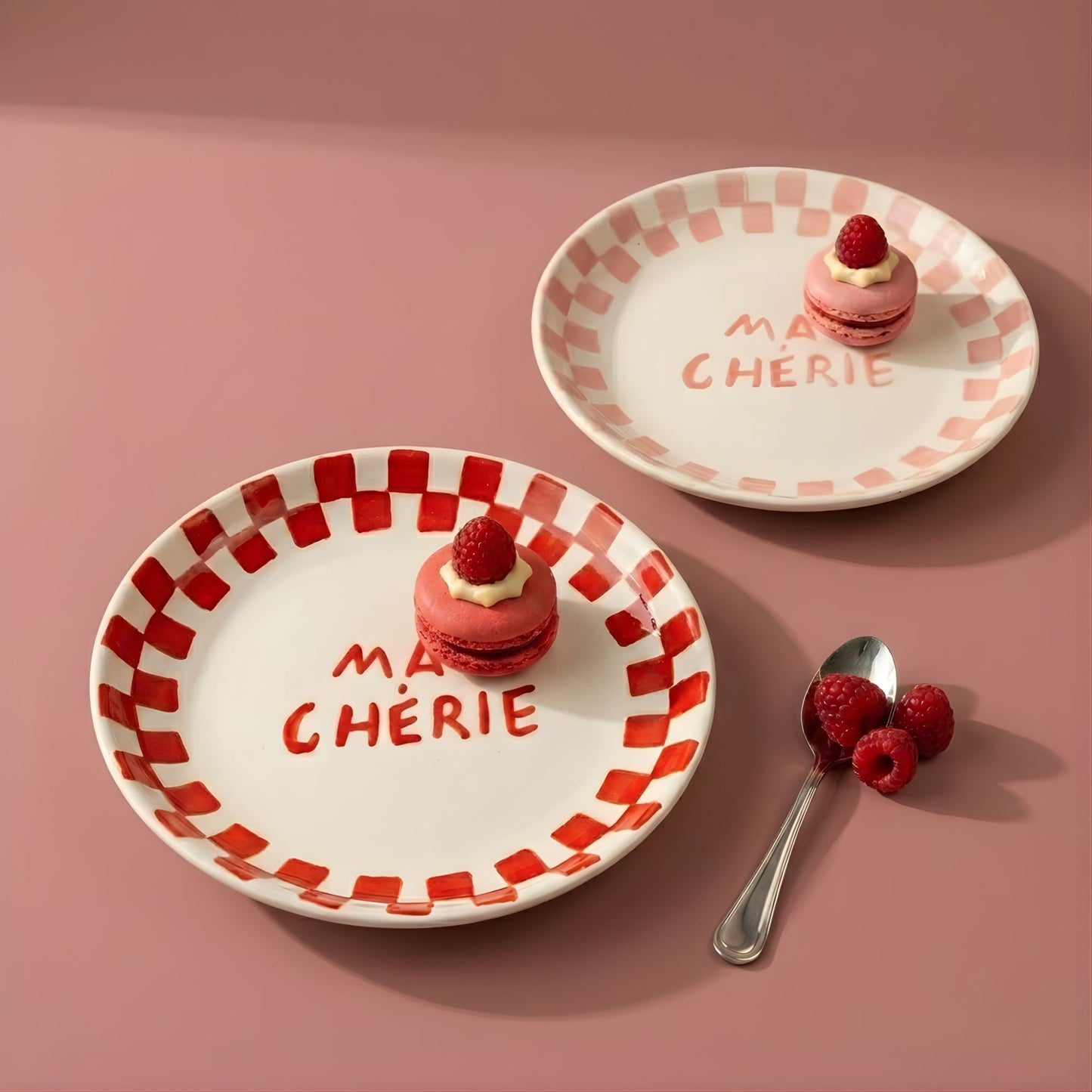 Ma Cherie Pink Ceramic Snack Plate , 7x7 Inches (Set of 2)