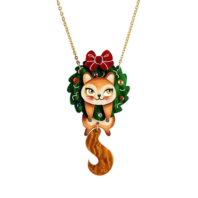 Squirrel in A Christmas Wreath Necklace by Laliblue