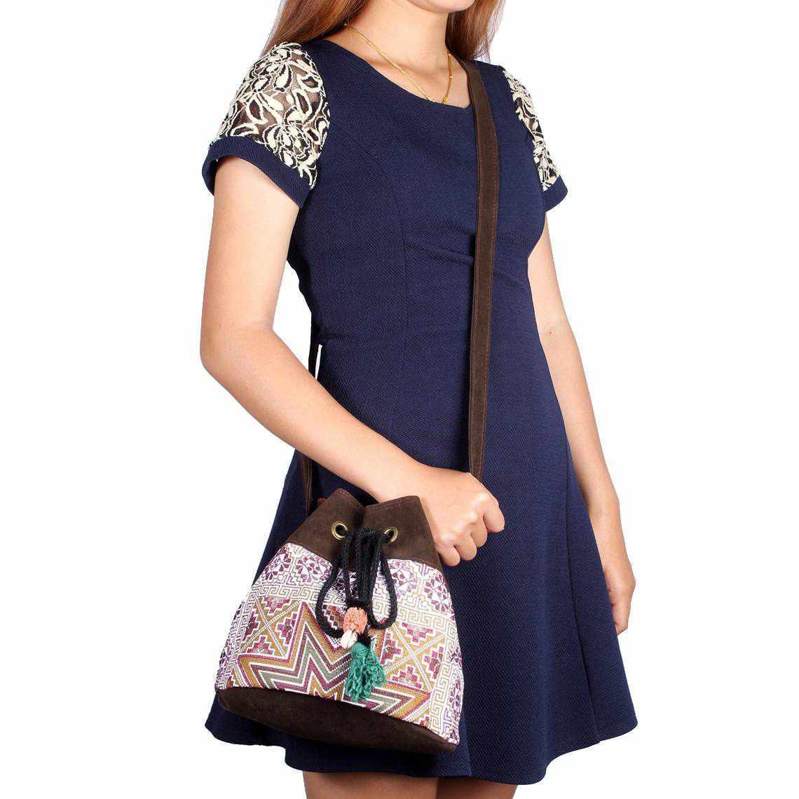 Star Hmong Embroidered Bucket Bag - Thailand