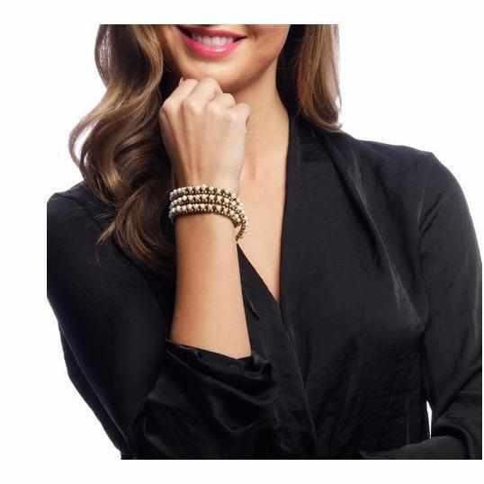Stone and Brass Beads Three Wrap Bracelet - Thailand