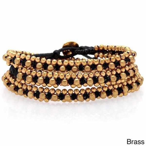 Stone and Brass Beads Three Wrap Bracelet - Thailand