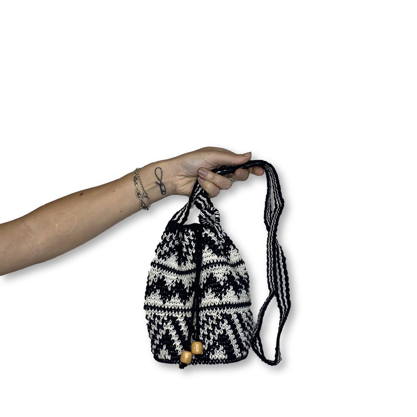 Summer Crochet Chevron Boho Crossbody Black and White Bag - Guatemala