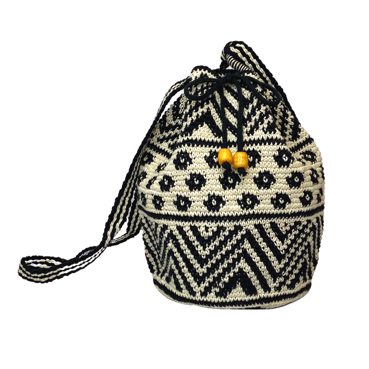 Summer Crochet Chevron Boho Crossbody Black and White Bag - Guatemala