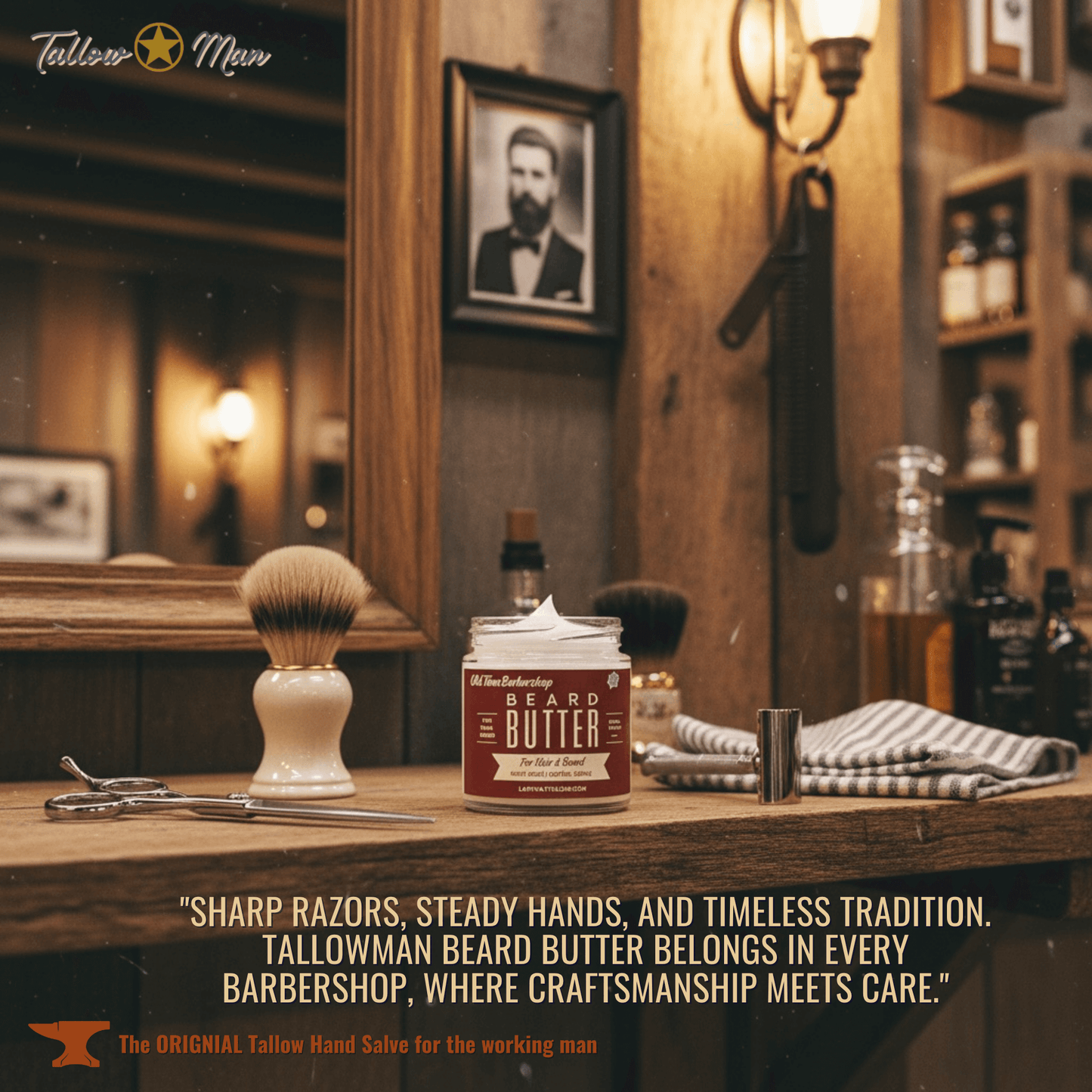 Tallow Man Old Time Barbershop Beard + Body Butter | Men's Grooming | Grass-Fed Tallow | 9oz