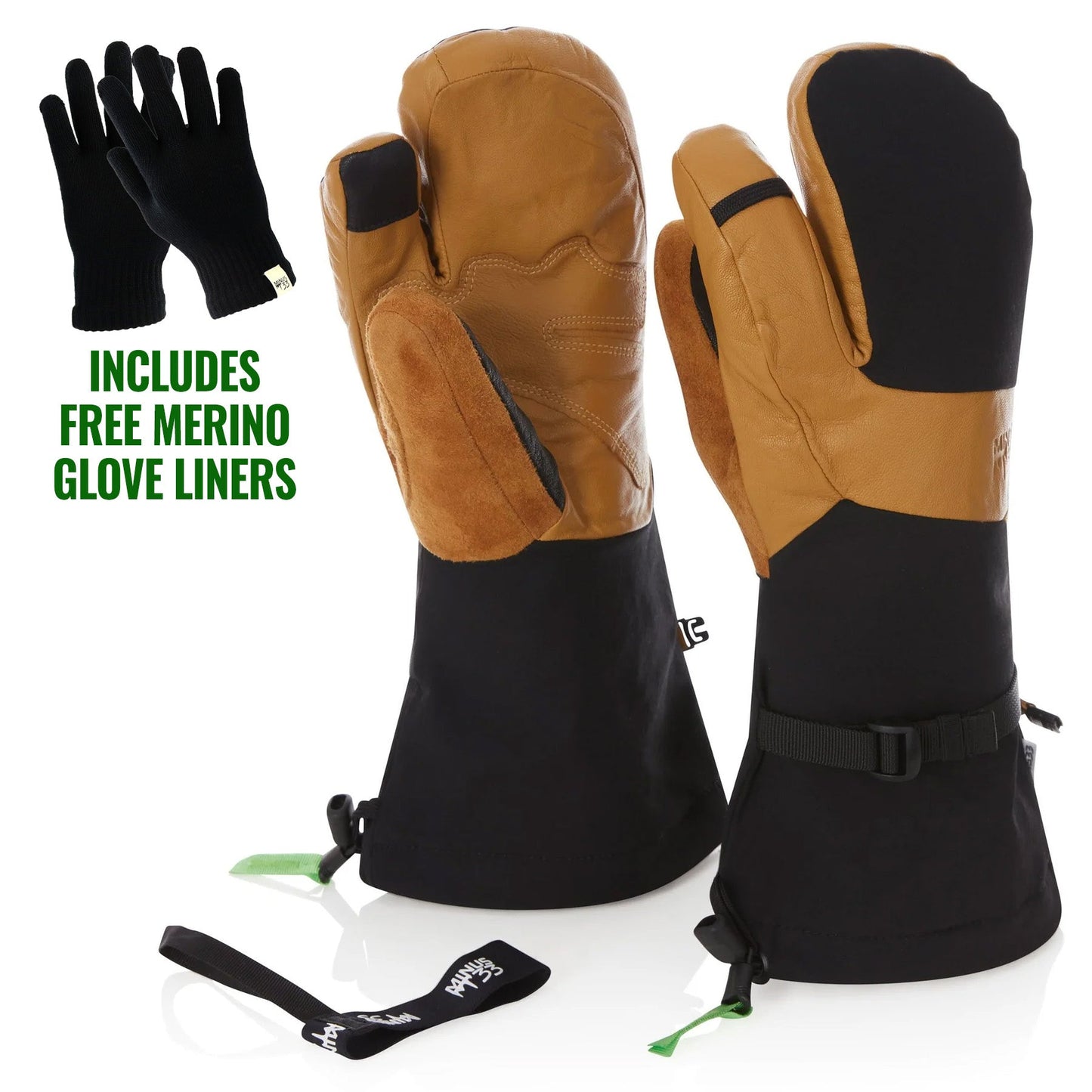 WoolTek Three Finger Waterproof Ski Gloves