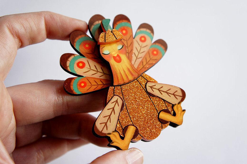 Thanksgiving Turkey Brooch by Laliblue
