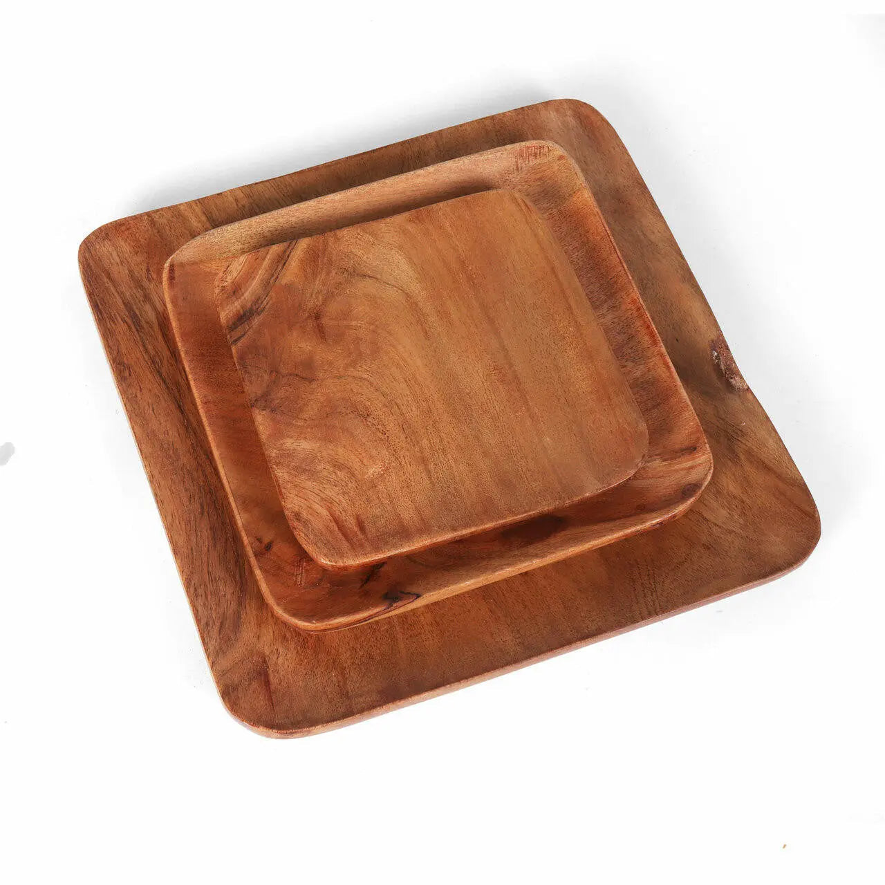 Tressa Acacia Wood Square Plates (Set of 3)