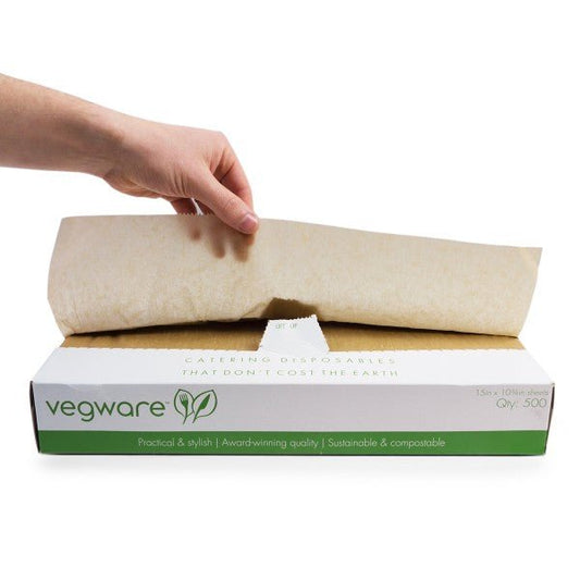 Vegware 15 x 10.75 in Waxed Kraft Deli Sheets, Grease-Resistant Paper, Natural (QTY 2000), SKU VGPK1510