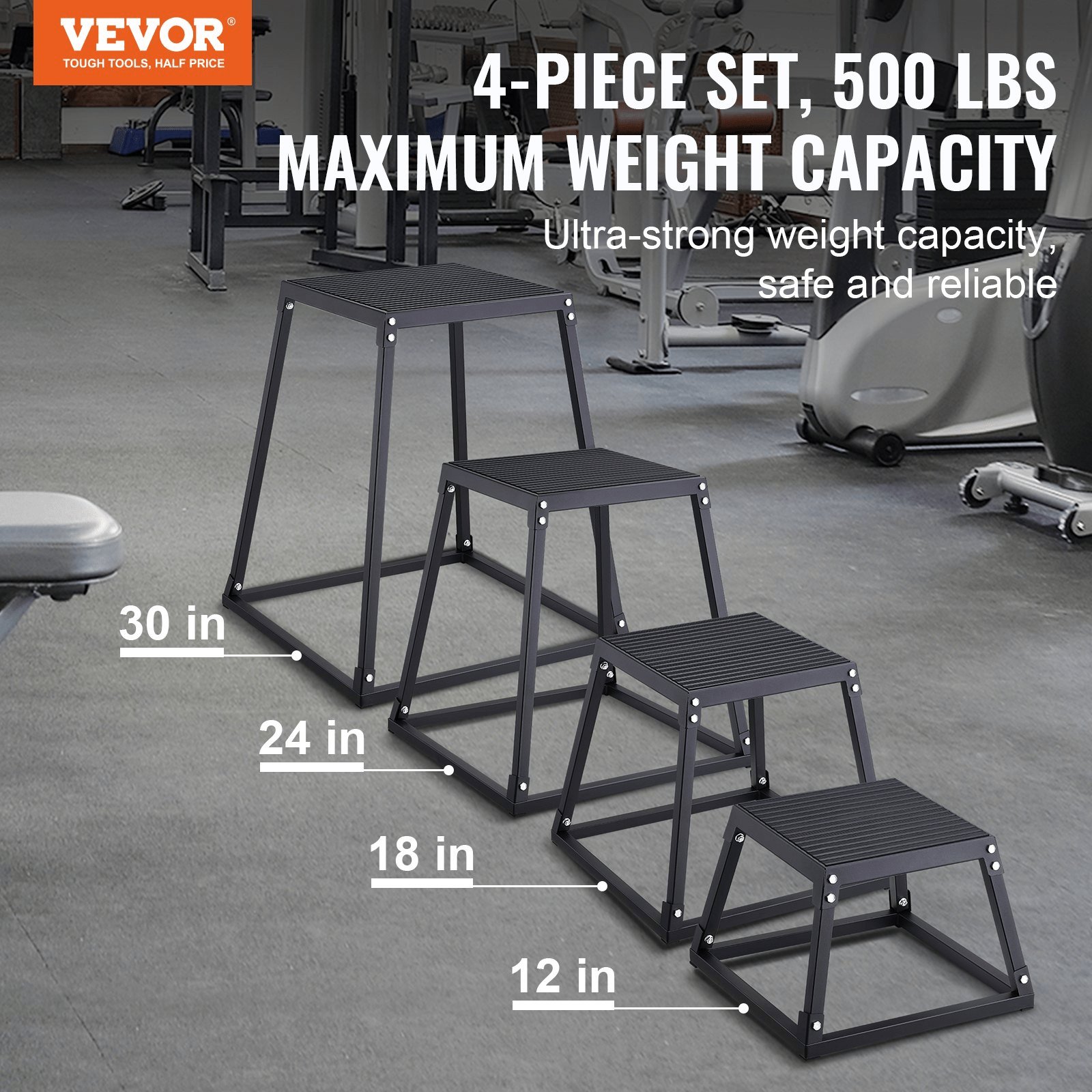 VEVOR Plyometric Jump Box Set, 12 18 24 30 Inch, Anti-Slip Steel Plyo Boxes for Home Gym Agility and Strength Training, 500 lb Capacity, Black - Osadia Concept Store