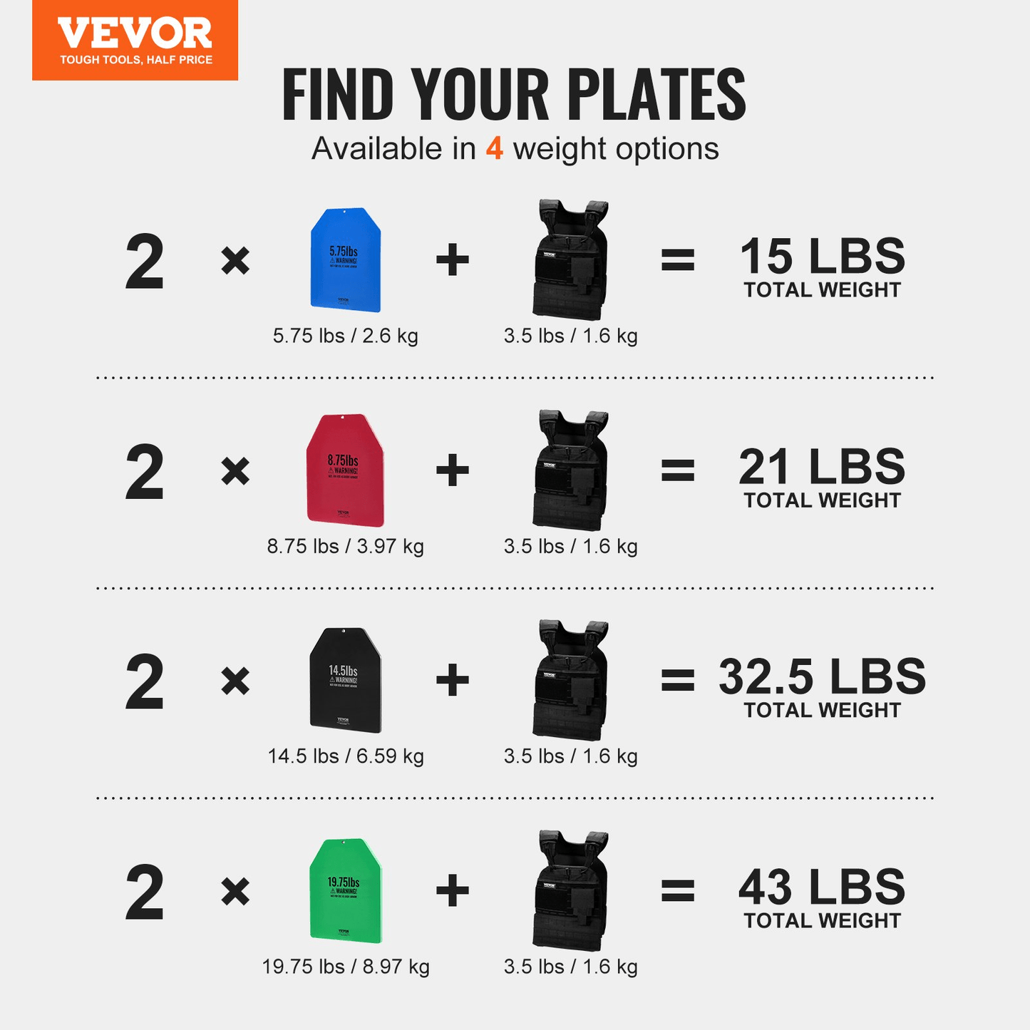 VEVOR Weight Vest Plates for Strength Training Running Workout 2x14.5 LB Plates - Osadia Concept Store