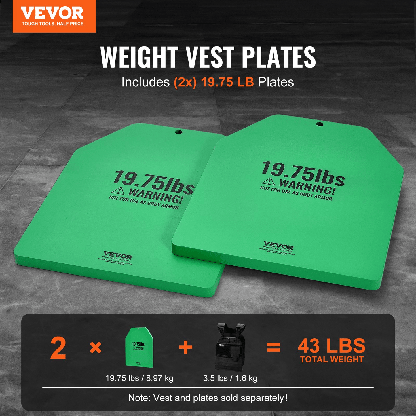 VEVOR Weight Vest Plates for Strength Training Running Workout 2x19.75 LB Plates - Osadia Concept Store