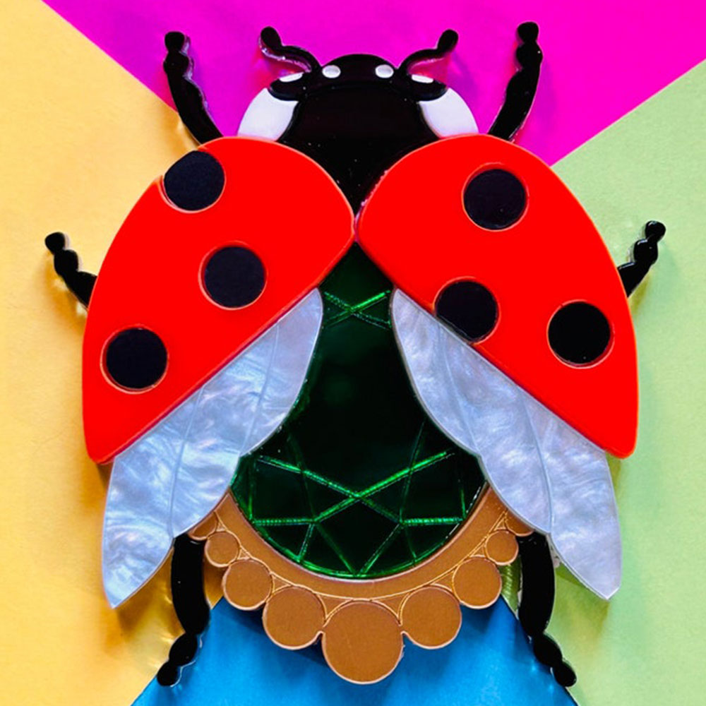 Victorian Age Inspired Insect Jewels Statement Acrylic Brooch - Ladybug by Makokot Design