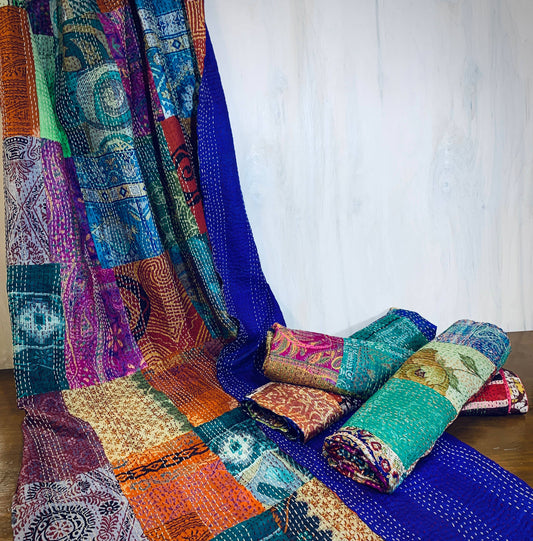 Silk Sari Kantha Throw